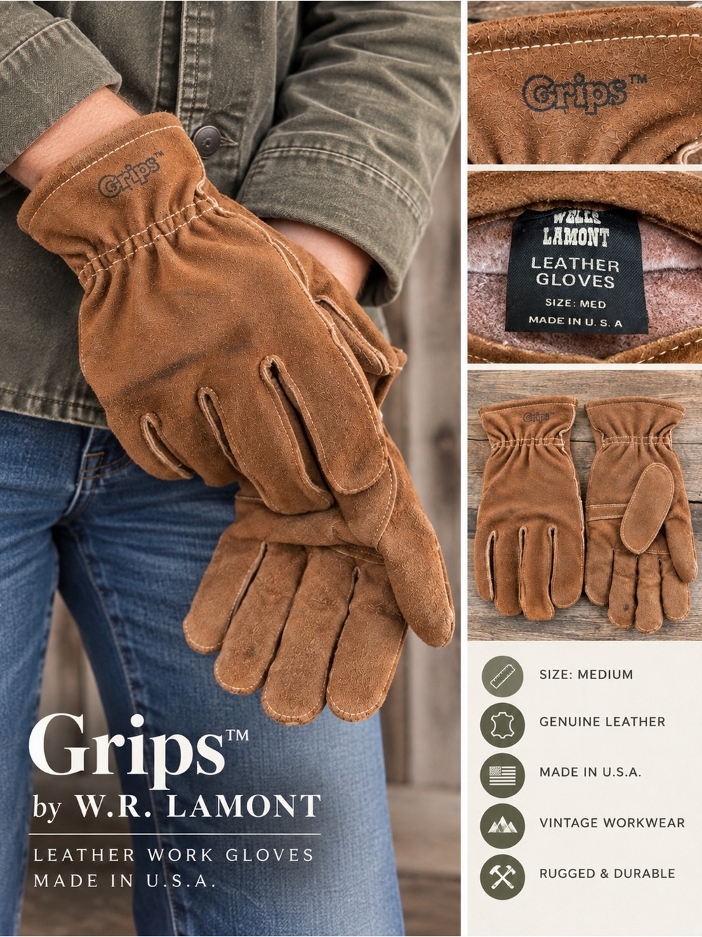 Men's Suede Leather Gloves in Brown